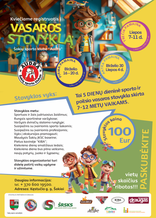 DĖMESIO!!! Prasidėjo registracija į Vaikų vasaros stovyklas sporto klube „Audra“