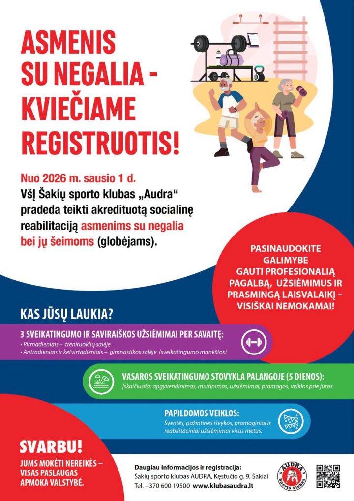 Asmenis su negalia kviečiame registruotis į NEMOKAMUS užsiėmimus