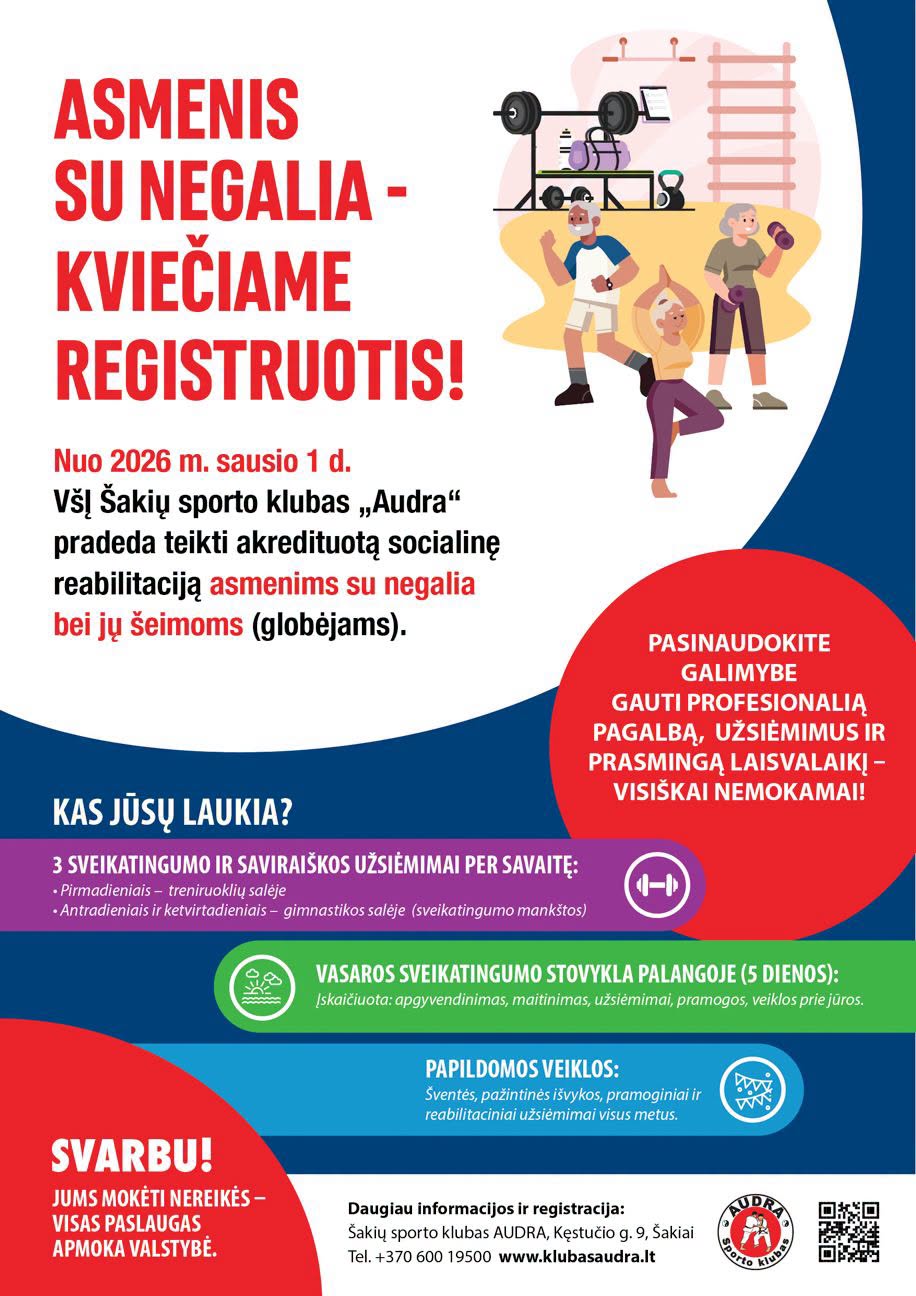 Asmenis su negalia kviečiame registruotis į NEMOKAMUS užsiėmimus