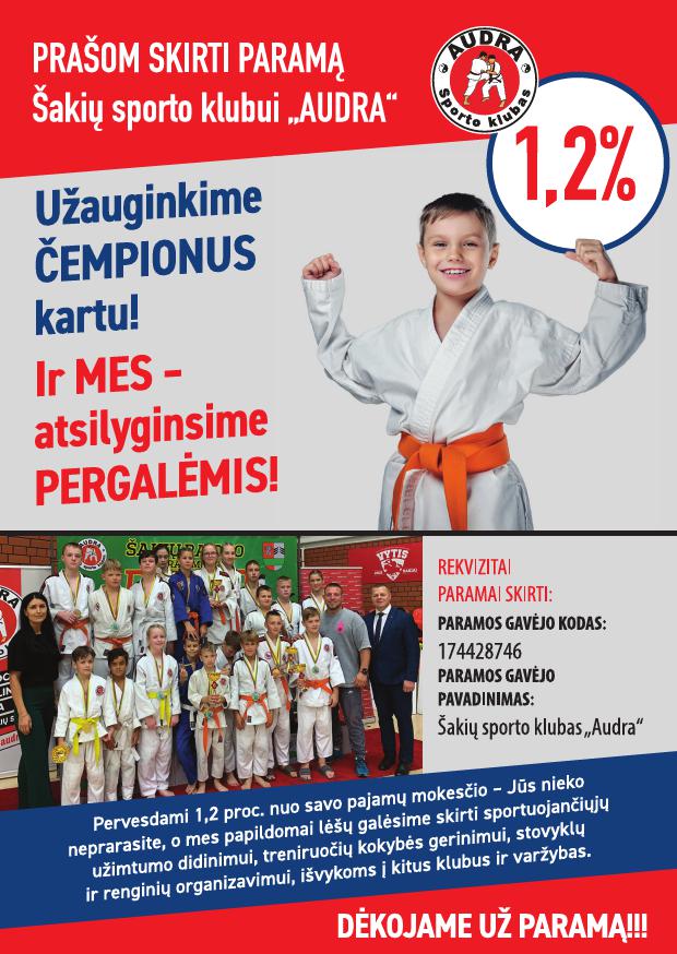 Prašome skirti 1,2 proc. paramą Šakių sporto klubui „Audra“