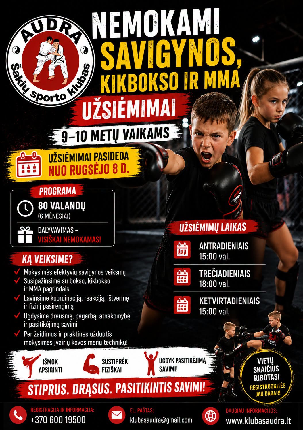 Nemokami savigynos, kikbokso ir MMA užsiėmimai 9–10 metų vaikams